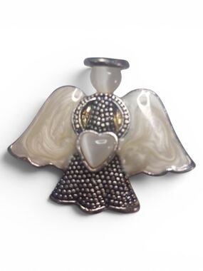 Angel Pin Brooch with Pearlized White Wings